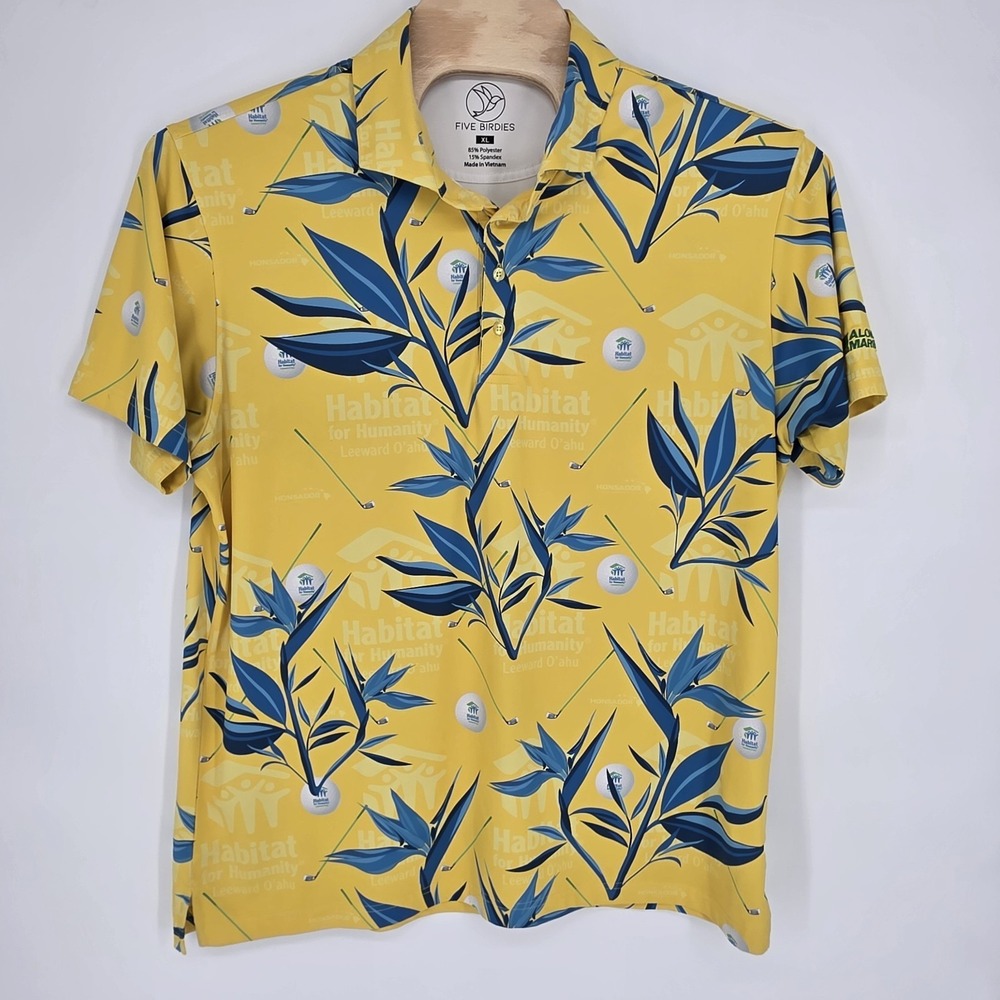 Five Birdies Hawaiian Golf Polo Shirt XL Print Short Sleeve Habitat Humanity